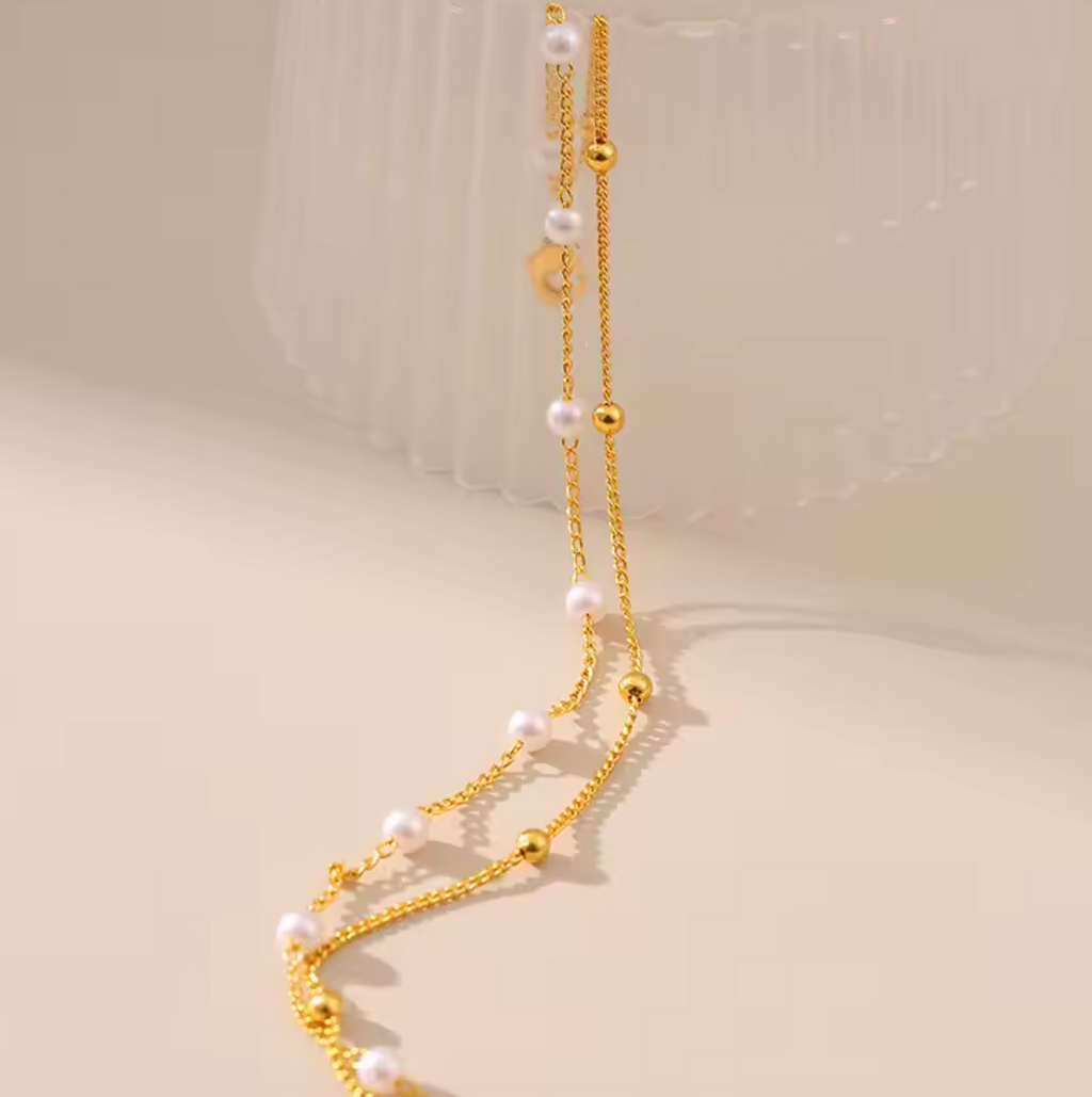 925 Sterling Silver Minimalist Pearl Double-Layer Bracelet for Women