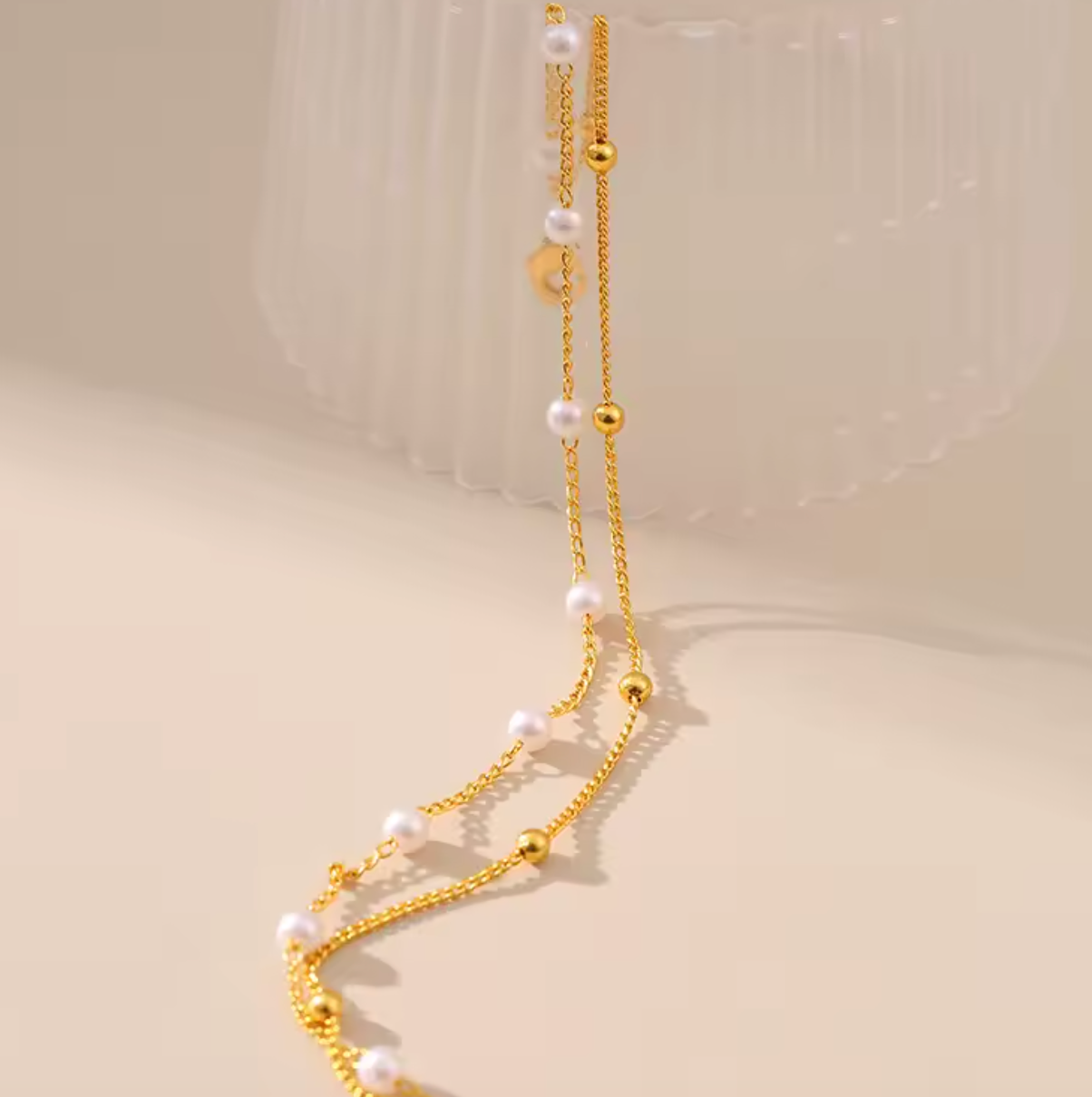 925 Sterling Silver Minimalist Pearl Double-Layer Bracelet for Women