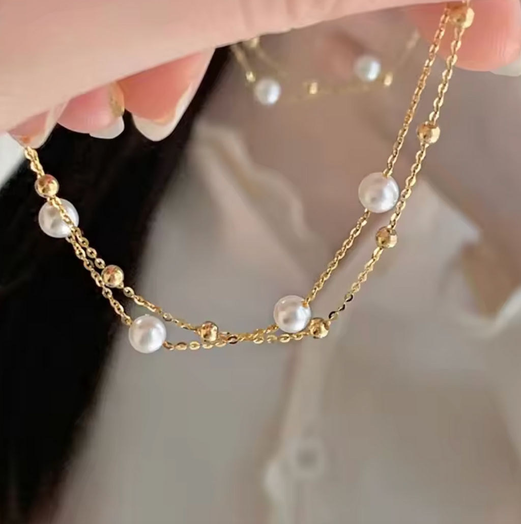 925 Sterling Silver Minimalist Pearl Double-Layer Bracelet for Women