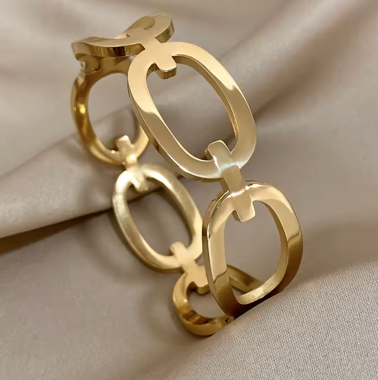 Stainless Steel Stylish Hollow Chain Shape Wide Bracelet for Women