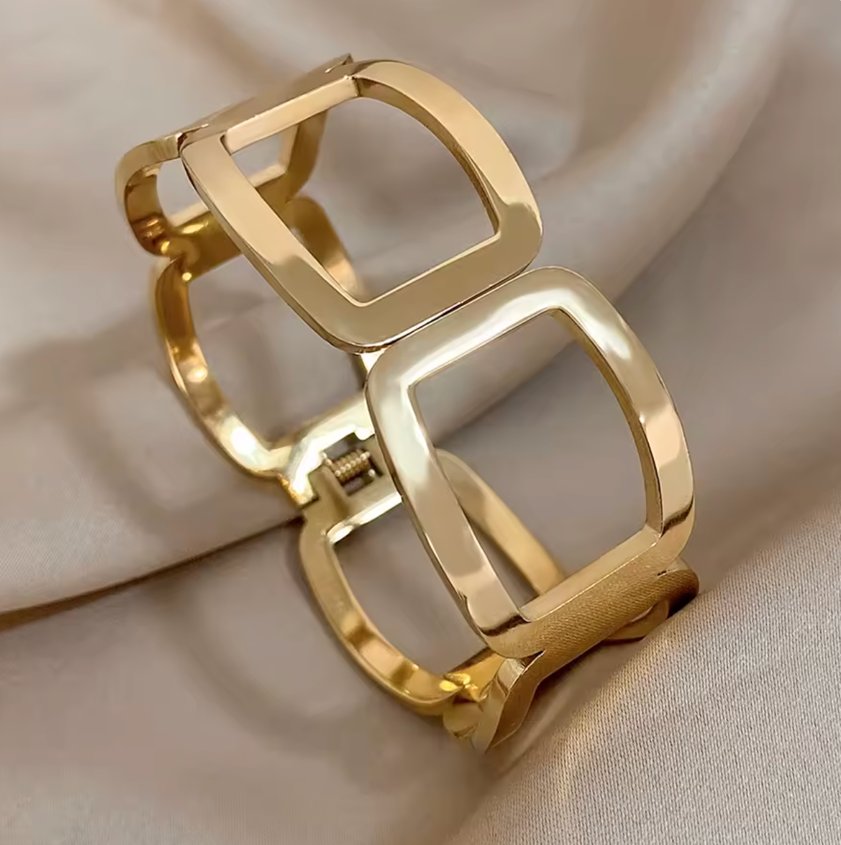Stainless Steel Stylish Hollow Chain Shape Wide Bracelet for Women