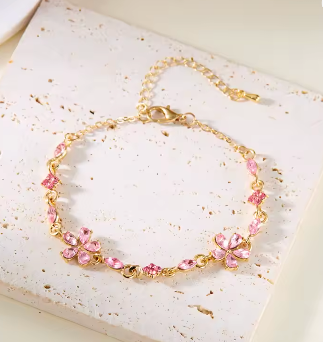 Charm Red Crystal Zircon Flower Bracelet for Women