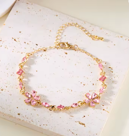 Charm Red Crystal Zircon Flower Bracelet for Women
