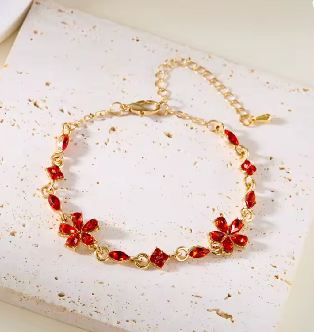 Charm Red Crystal Zircon Flower Bracelet for Women