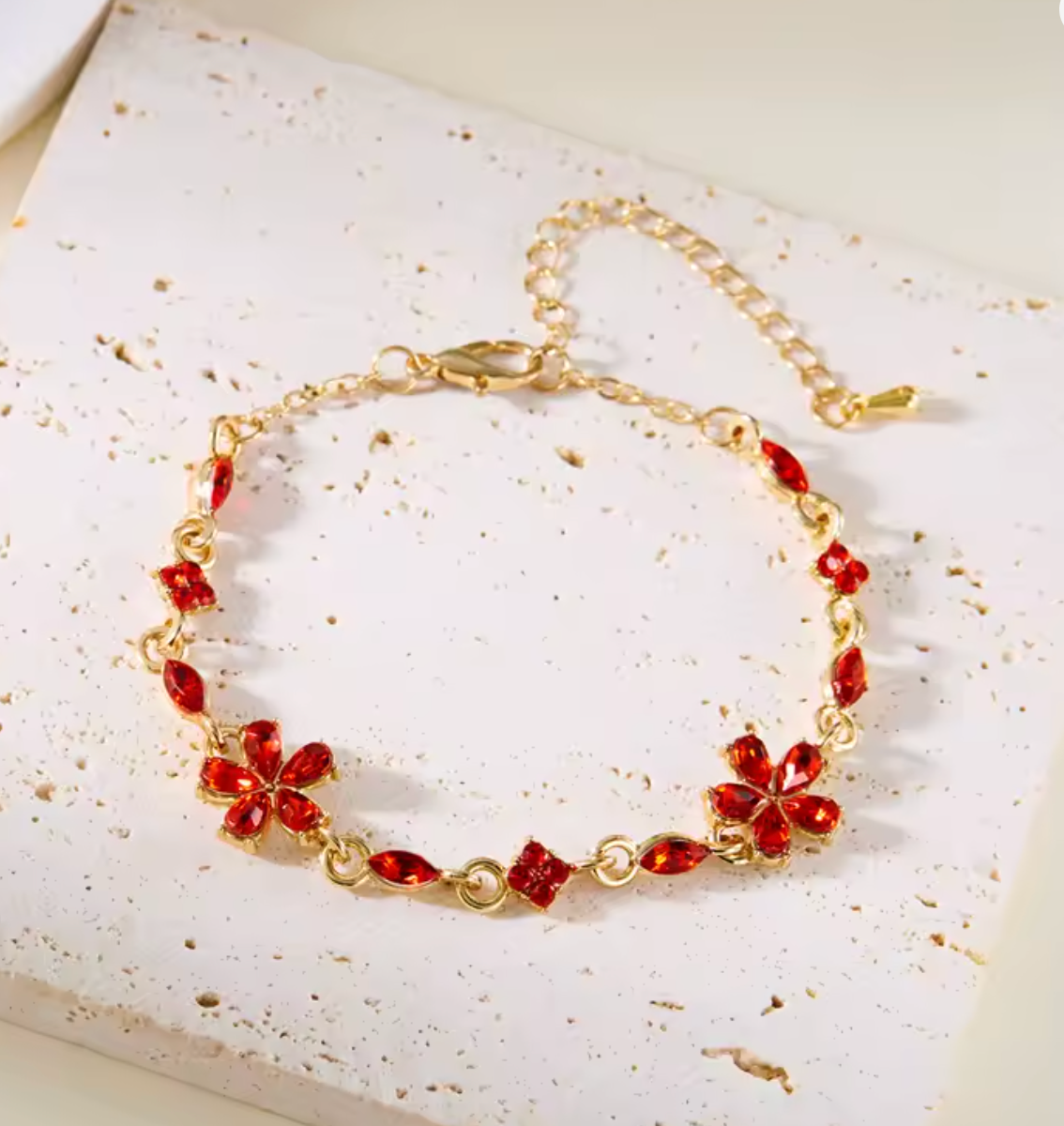 Charm Red Crystal Zircon Flower Bracelet for Women