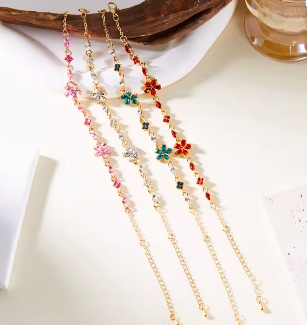 Charm Red Crystal Zircon Flower Bracelet for Women