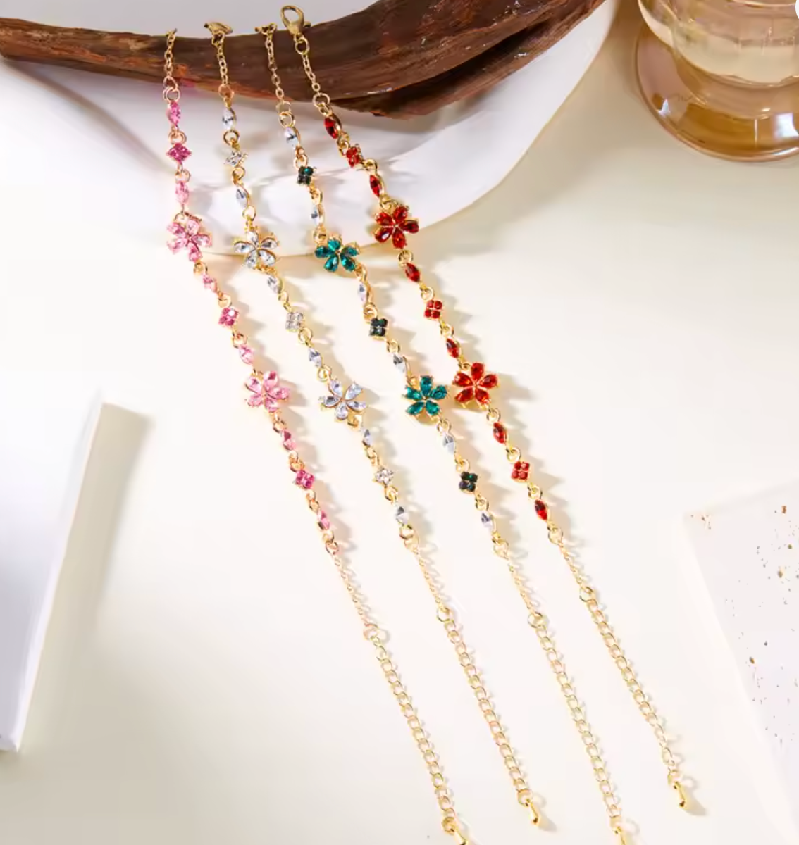 Charm Red Crystal Zircon Flower Bracelet for Women