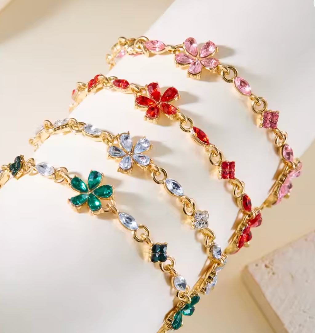 Charm Red Crystal Zircon Flower Bracelet for Women