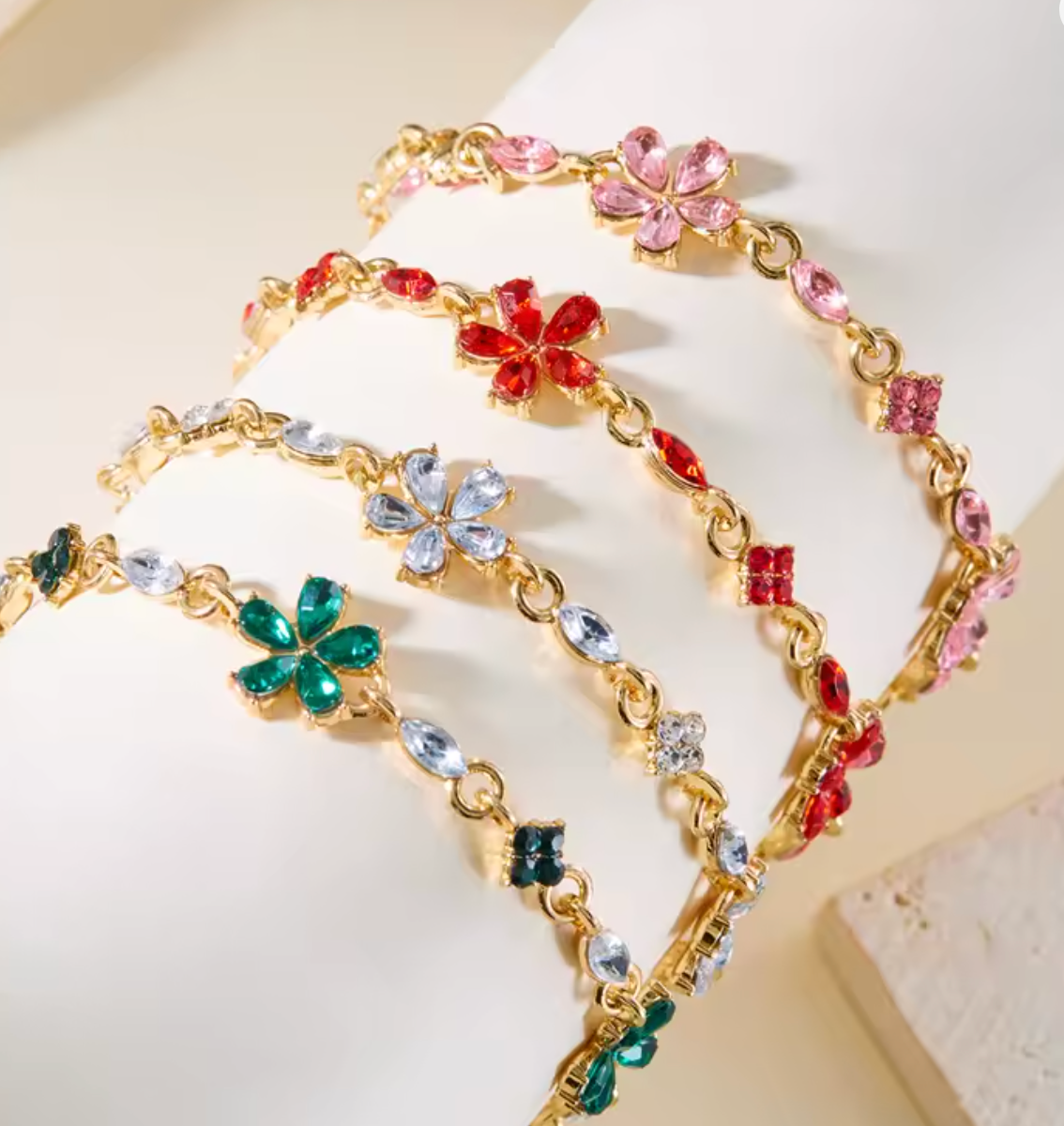 Charm Red Crystal Zircon Flower Bracelet for Women