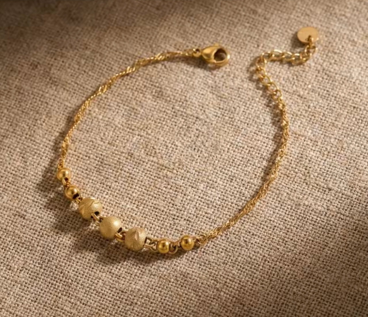 Gold Plated Titanium Steel Beaded Bracelet for Women